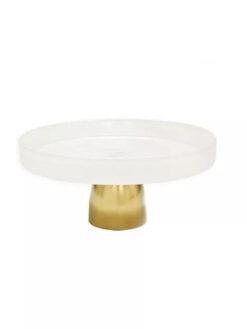 White Glass Cake Stand on Gold Base