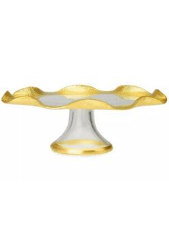 Glass Cake Stand With Gold Wavy Border