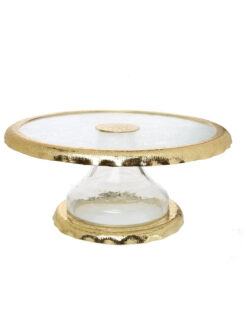 Glass Cake Stand with Gold Scalloped Edges